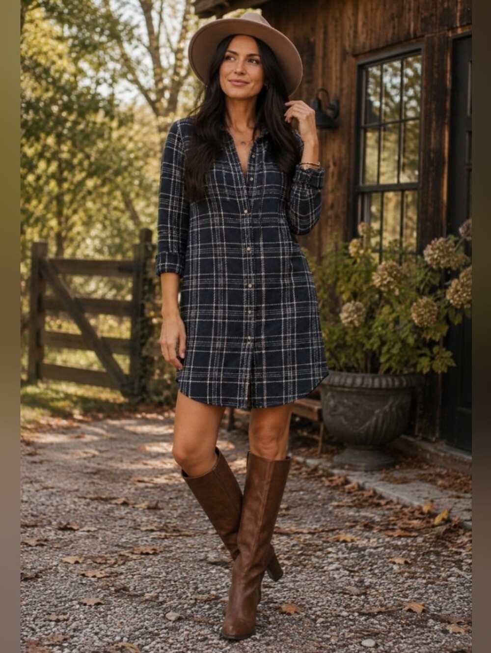 Faherty Legend Sweater Dress Blue Navy Plaid Button Up With Pockets Size Large